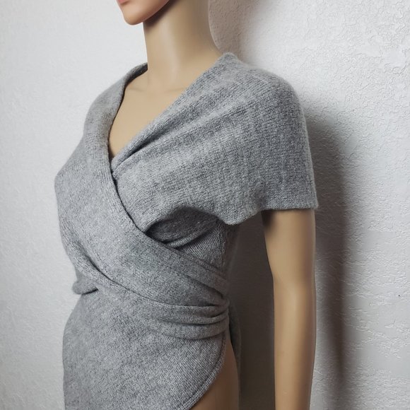 Benetton Wool Asymmetrical Wrap Sweater Gray Small Italy - Picture 4 of 7